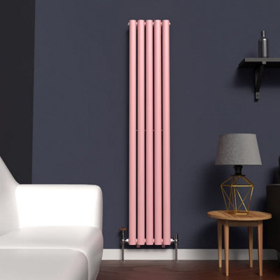 B&Q -  Oval Coloured Vertical Radiator Pastel Pink 1600mm X 300mm Double Panel