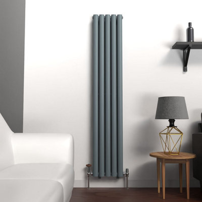 B&Q -  Oval Coloured Vertical Radiator Slate Grey 1600mm X 300mm Double965W (3293 Btu)