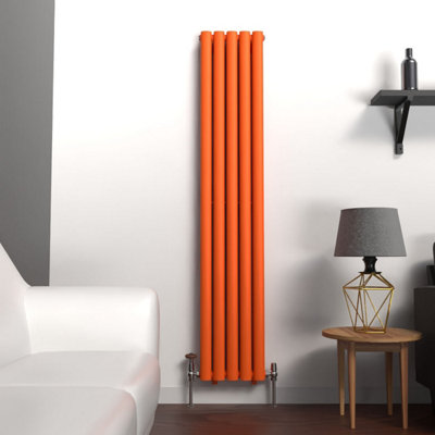 B&Q -  Oval Coloured Vertical Radiator Sunburst Orange 1600mm X 300mm Double Panel