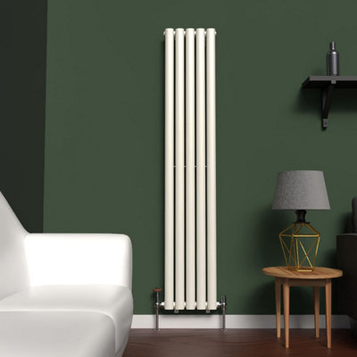 B&Q -  Oval Coloured Vertical Radiator Stone White 1600mm X 300mm Double Panel