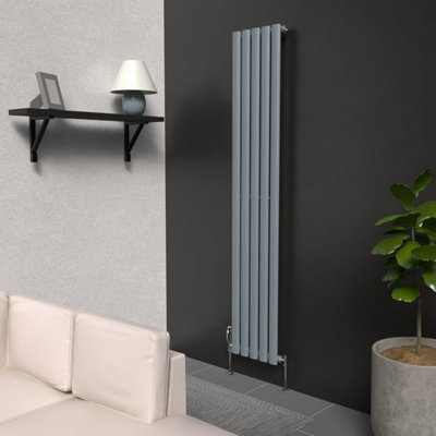 B&Q -  Oval Coloured Vertical Radiator Pebble Grey 1600mm X 300mm (Single)