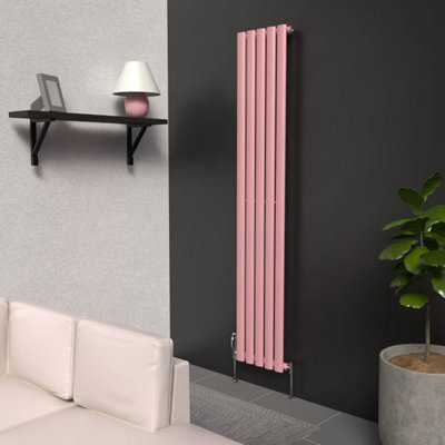 B&Q -  Oval Coloured Vertical Radiator Pastel Pink 1600mm X 300mm Single497W (1696 Btu).