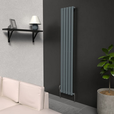B&Q -  Oval Coloured Vertical RadiatorSlate Grey1600mm X 300mm Single