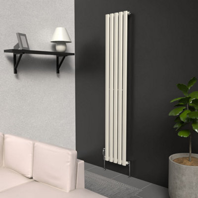 B&Q -  Oval Coloured Vertical RadiatorStone White1600mm X 300mmSingle