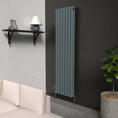 B&Q -  Oval Coloured Vertical Radiator Slate Grey 1600mm X 420mm Double1351W (4611 Btu).