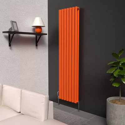 B&Q -  Oval Coloured Vertical Radiator Sunburst Orange 1600mm X 420mm Double Panel