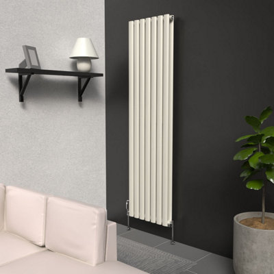 B&Q -  Oval Coloured Vertical Radiator Stone White 1600mm X 420mm Double.