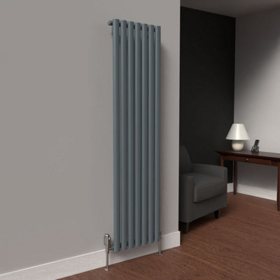 B&Q -  Oval Coloured Vertical Radiator Slate Grey 1600mm X 420mm (Single)