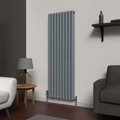B&Q -  Oval Coloured Vertical Radiator Pebble Grey 1600mm X 540mm Double Panel.
