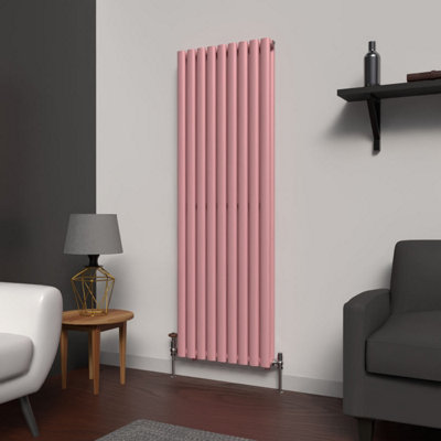 B&Q -  Oval Coloured Vertical Radiator Pastel Pink 1600mm X 540mm Double1737W (5928 Btu)