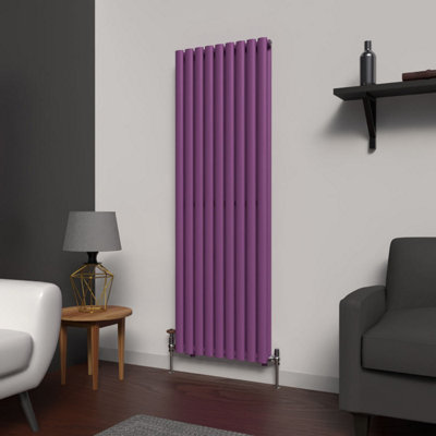 B&Q -  Oval Coloured Vertical Radiator Pretty Plum Purple 1600mm X 540mm Double Panel