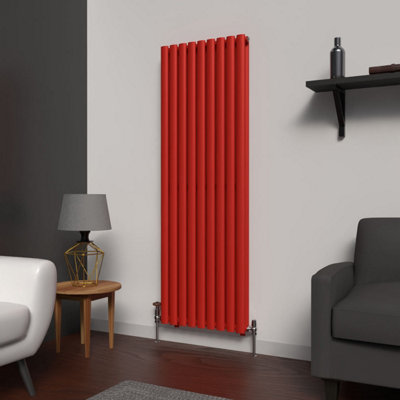 B&Q -  Oval Coloured Vertical Radiator Poppy Red 1600mm X 540mm Double.