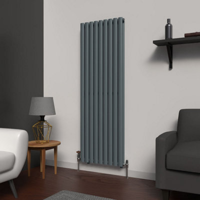B&Q -  Oval Coloured Vertical Radiator Slate Grey 1600mm X 540mm Double Panel.