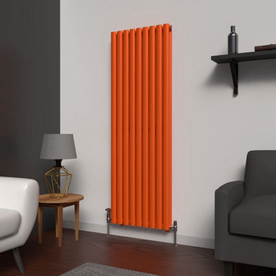 B&Q -  Oval Coloured Vertical Radiator Sunburst Orange 1600mm X 540mm Double.