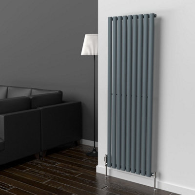 B&Q -  Oval Coloured Vertical Radiator Slate Grey 1600mm X 540mm Single Panel