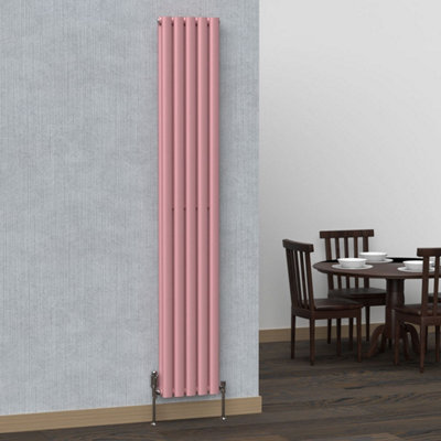B&Q -  Oval Coloured Vertical Radiator Pastel Pink 1800mm X 300mm Double.