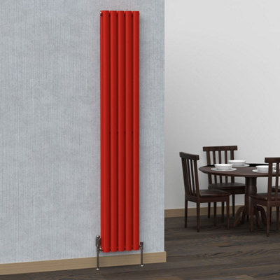 B&Q -  Oval Coloured Vertical Radiator Poppy Red 1800mm X 300mm DoubleLux Oval-1800-300D
