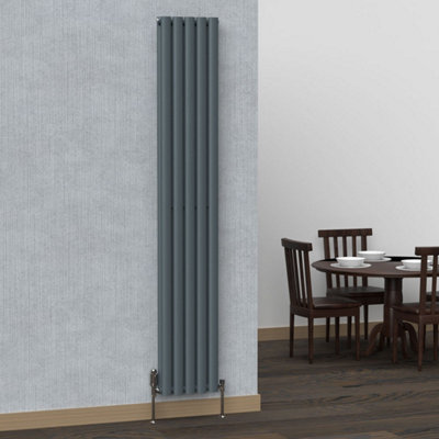 B&Q -  Oval Coloured Vertical Radiator Slate Grey 1800mm X 300mm DoubleLux Oval-1800-300D