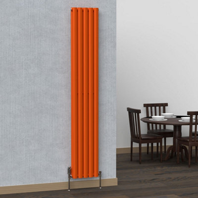 B&Q -  Oval Coloured Vertical Radiator Sunburst Orange 1800mm X 300mm Double.
