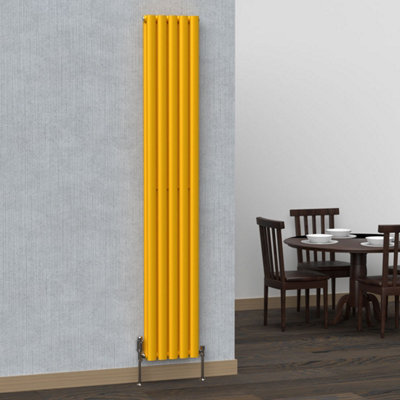 B&Q -  Oval Coloured Vertical Radiator Sunflower Yellow 1800mm X 300mm DoubleMild Steel.