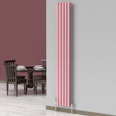 B&Q -  Oval Coloured Vertical Radiator Pastel Pink 1800mm X 300mm (Single)
