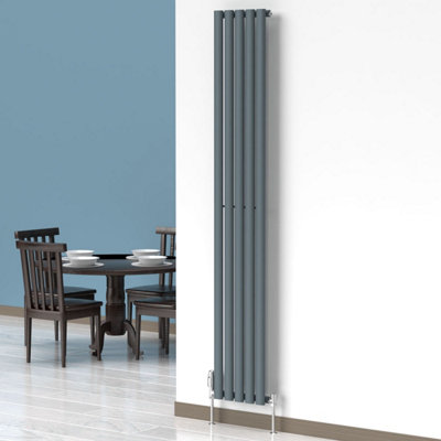 B&Q -  Oval Coloured Vertical Radiator Slate Grey 1800mm X 300mm Single.