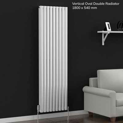 B&Q -  Oval Coloured Vertical Radiator Metallic Silver 1800mm X 420mm Double.