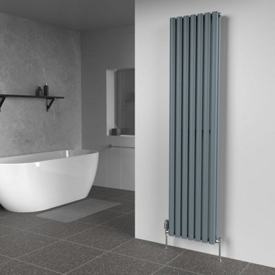 B&Q -  Oval Coloured Vertical Radiator Slate Grey 1800mm X 420mm Double5170 Btu.