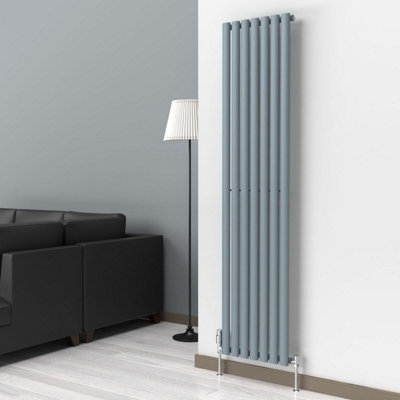 B&Q -  Oval Coloured Vertical Radiator Pebble Grey 1800mm X 420mm Single Panel