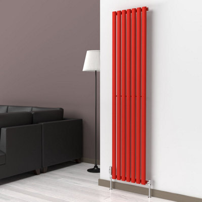 B&Q -  Oval Coloured Vertical Radiator Poppy Red 1800mm X 420mm Single Panel