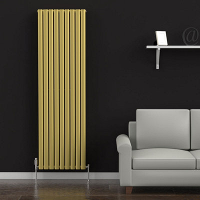 B&Q -  Oval Coloured Vertical Radiator Metallic Gold 1800mm X 540mm Double6647 Btu.
