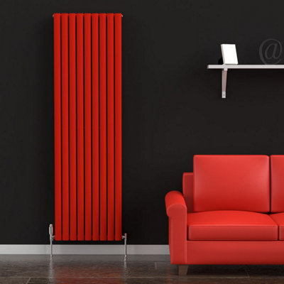 B&Q -  Oval Coloured Vertical Radiator Poppy Red 1800mm X 540mm Double6647 Btu.