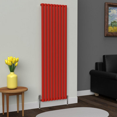 B&Q -  Oval Coloured Vertical Radiator Poppy Red 1800mm X 540mmSingle1000W (3412 Btu).