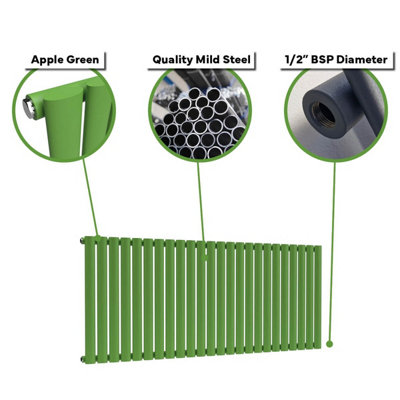 B&Q -  Oval Horizontal Radiator Apple Green 400mm X 1140mmSingleMild Steel556W (1898 Btu).