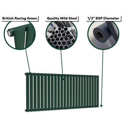 B&Q -  Oval Horizontal Radiator British Racing Green 400mm X 1140mm Single Panel
