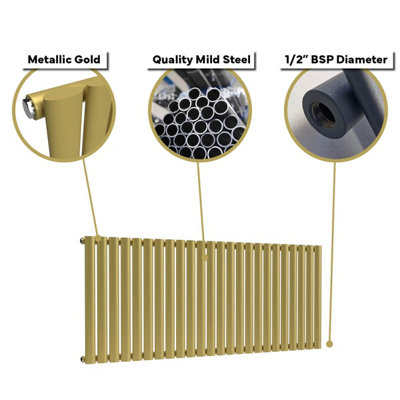 B&Q -  Oval Horizontal Radiator Metallic Gold 400mm X 1140mm SingleDove Grey Finish
