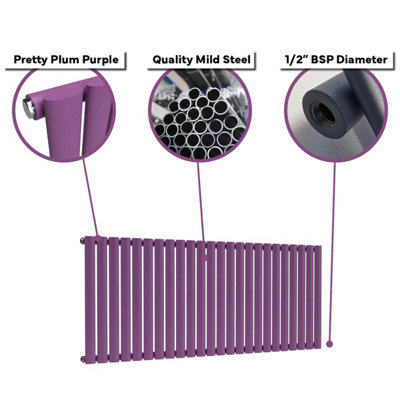 B&Q -  Oval Horizontal Radiator Pretty Plum Purple 400mm X 1140mmSingle Panel Horizontal Radiator