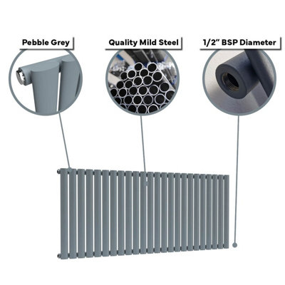 B&Q -  Oval Horizontal Radiator Slate Grey 400mm X 1140mm SingleMild Steel.