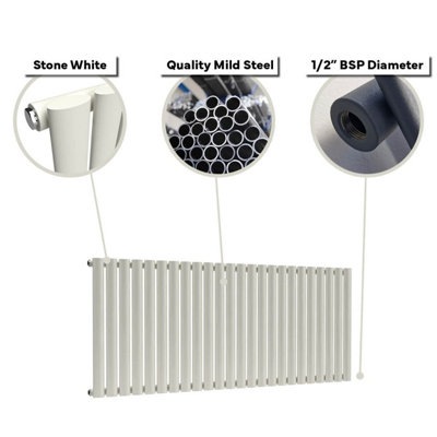 B&Q -  Oval Horizontal Radiator Stone White 400mm X 1140mm Single Panel.