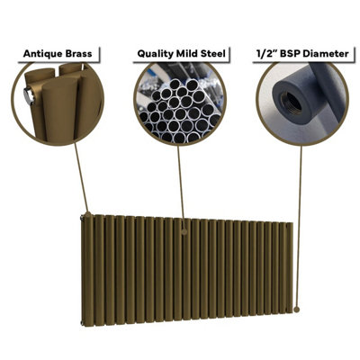 B&Q -  Oval Horizontal Double Panel Radiator Antique Brass 400mm X 360mmDesigner Wall-Mounted