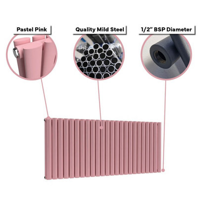 B&Q -  Oval Horizontal Designer Radiator Pastel Pink 400mm X 360mm Double Panel316W (1079 Btu)