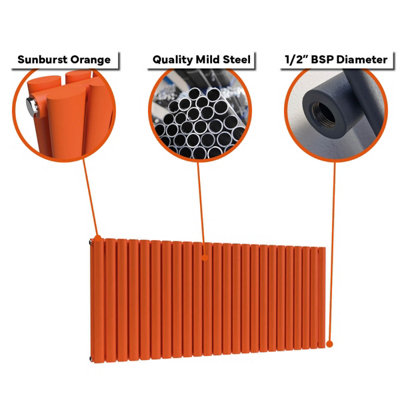 B&Q -  Oval Horizontal Radiator Sunburst Orange 400mm X 360mm DoubleMild Steel.