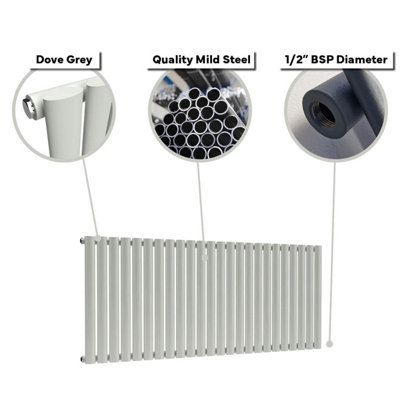 B&Q -  Oval Horizontal Radiator Dove Grey 400mm X 360mm SingleCentral HeatingMild Steel