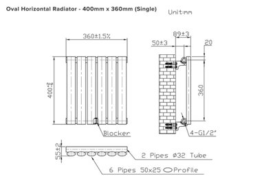 B&Q -  Oval Pewter Horizontal RadiatorPewter 400mm X 360mm Single599 Btu (176W).