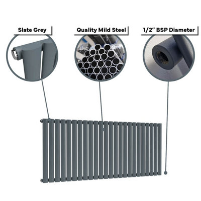 B&Q -  Oval Horizontal Radiator Pebble Grey 400mm X 360mm Single.
