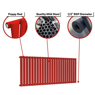 B&Q -  Oval Horizontal Radiator Poppy Red 400mm X 360mm SingleMild Steel.