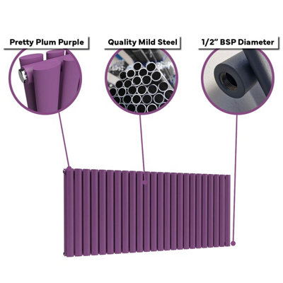 B&Q -  Oval Horizontal Radiator Pretty Plum Purple 400mm X 540mm Double Panel.