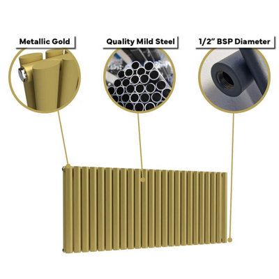 B&Q -  Oval Horizontal Radiator Metallic Gold 400mm X 960mm Double Panel843W (2876 Btu)