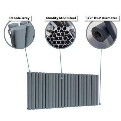 B&Q -  Oval Horizontal Radiator Pebble Grey 400mm X 960mm Double Panel