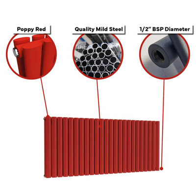 B&Q -  Oval Horizontal Radiator Poppy Red 400mm X 960mm Double PanelWall-Mounted.